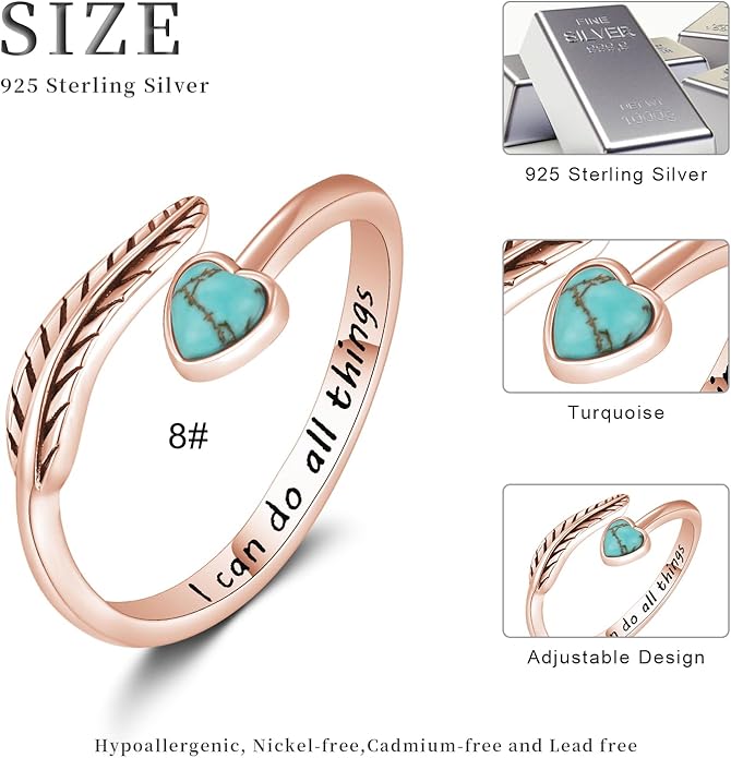 Turquoise/Moss Agate/Moonstone/Black Onyx/Lapis Lazuli/Labradorite/Tiger Eye Feather Ring 925 Sterling Silver Adjustable Ring Western Thumb Rings Vintage Jewelry Gifts for Women