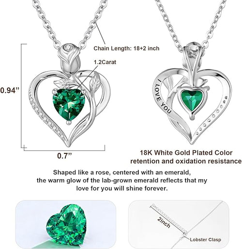1.2CT Rose Heart Necklace Option of Moissanite or Lab-Grown Sapphire Ruby Emerald&More Necklace for Women Birthstone Girlfriend Necklace S925 Sterling Silver 18K White/Rose Gold Plated D Color VVS1 Gift for Wife Mother Daughter for Birthday Anniversary...
