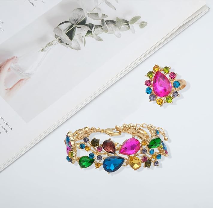CSY 4 Pcs/Set Austrian Crystal Necklace Earrings Bracelet Ring Bridal Jewelry Sets for Brides Wedding Party Costume Accessories Gifts for Women