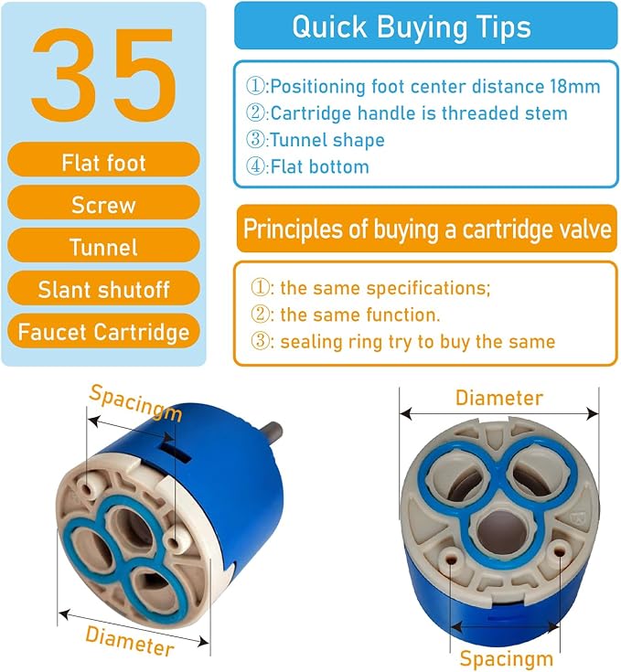 35mm Ceramic Faucet Cartridge Replacement, 35mm Faucet Cartridge Replacement - Image 3