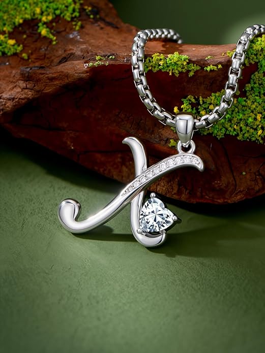 Valentines Day Gifts for Women Alphabet A to Z Initial Birthstone Pendant Necklaces for Women - 18k White Gold Plated Personalized Name Jewelry Valentine Mothers Day Birthday Gifts for Women Her Girlfriend