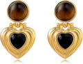 Black/White/Red/Green/Blue/Brown Heart Earrings for Women, Gold Plated Vintage Gold Earrings with Hypoallergenic Posts,Lightweight Black and Gold Dangle Statement Jewelry, Gift for Women—Girlfriend Wife Mom for Wedding, Party, Valentines Day Gifts for Her