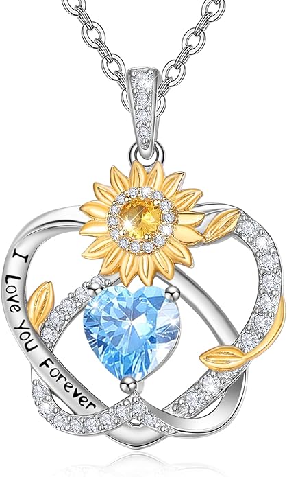 Valentine's Day Gifts for Wife 925 Sterling Silver Double Birthstone Pendant Necklaces I Love You for Always and Forever Necklace Anniversary Birthday Gifts for Wife Girlfriend Mom Her