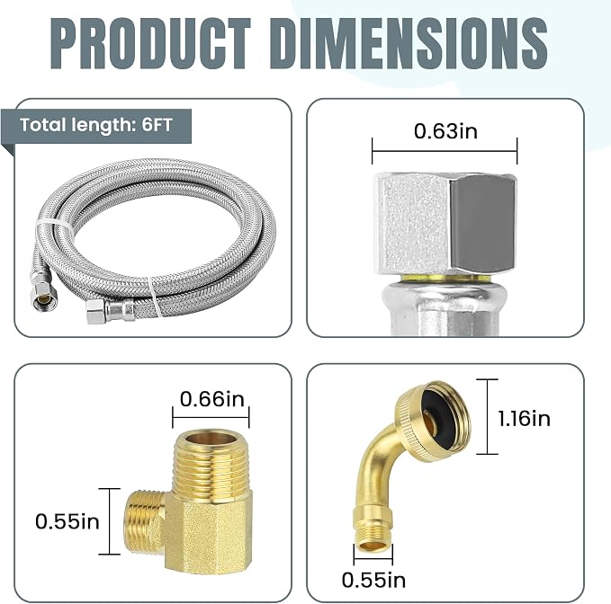 Dishwasher Supply Line Kit, 6 FT Stainless Steel Braided Hose - Image 4