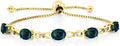 Gem Stone King 7X5MM Oval Cut Gemstone Birthstone and Accent Lab Grown Diamond Tennis Bracelet For Women In 18K Yellow Gold Plated Silver | Adjustable Bolo Bracelet For Women | Easy-On Easy-Off