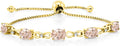 Gem Stone King 7X5MM Oval Cut Gemstone Birthstone and Accent Lab Grown Diamond Tennis Bracelet For Women In 18K Yellow Gold Plated Silver | Adjustable Bolo Bracelet For Women | Easy-On Easy-Off