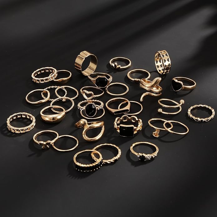19-36 Pcs Gold Boho Knuckle Rings Set for Women, Vintage Stackable Dainty Joint Finger Gold Jewelry Set with Love Pearl and Sparkling Crystals