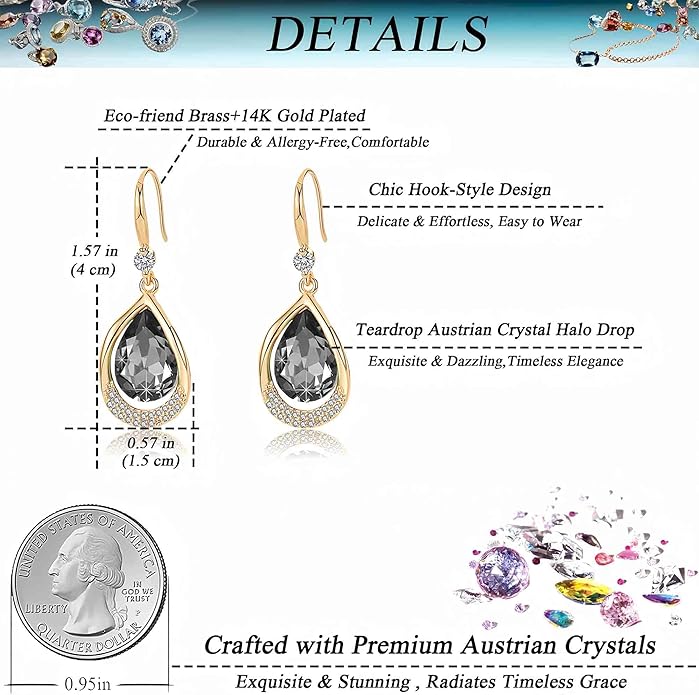 Austrian Crystal Halo Teardrop Hollow Drop Dangle Earrings for Women 14K Rose Gold Plated Hypoallergenic Jewelry Gifts