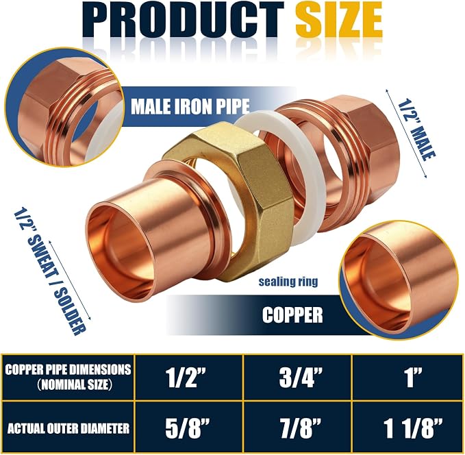 2 Pack 1" C x C LF Brass Pipe Copper Union Sweat to Male | - Image 3