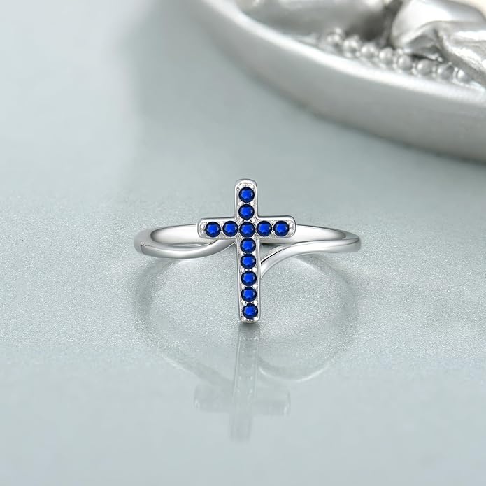 STARCHENIE 925 Sterling Silver Cross Ring for Women Size 5-10
