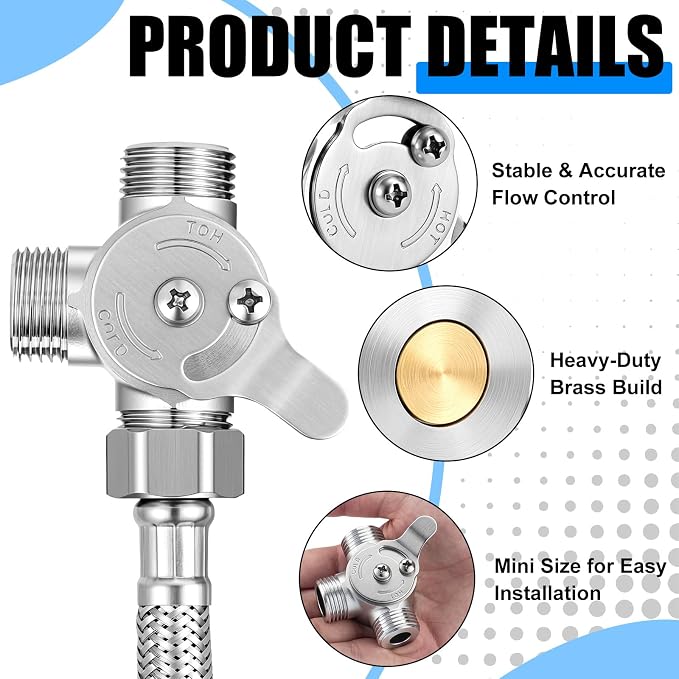 1 Pack 3/8 Inch Brass Manual Thermostatic Shower Water Mixing Valve | Hot and - Image 3