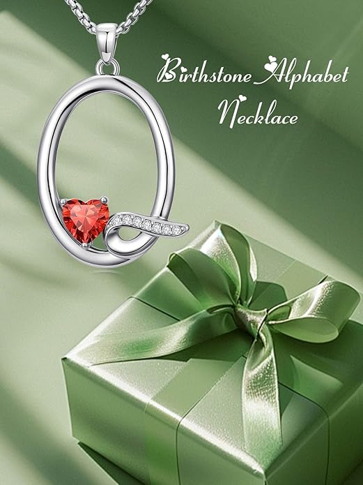Valentines Day Gifts for Women Alphabet A to Z Initial Birthstone Pendant Necklaces for Women - 18k White Gold Plated Personalized Name Jewelry Valentine Mothers Day Birthday Gifts for Women Her Girlfriend
