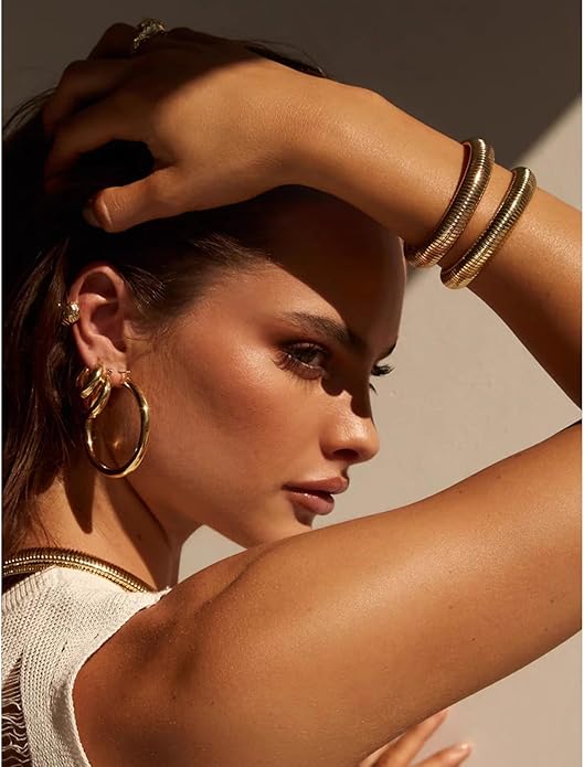 18K Gold Plated Bracelets for Women Gold Bangles for Women Chunky Bangle Bracelets for Women Bracelets Stack Tarnish Free Bangle Set of 3 for Women Accessories for Her Gifts