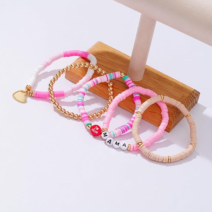 Heishi Beaded Stretch Bracelets for Women Stackable Polymer Clay Beads Bracelets Friendship Boho Summer Beach Bracelet Jewelry Set