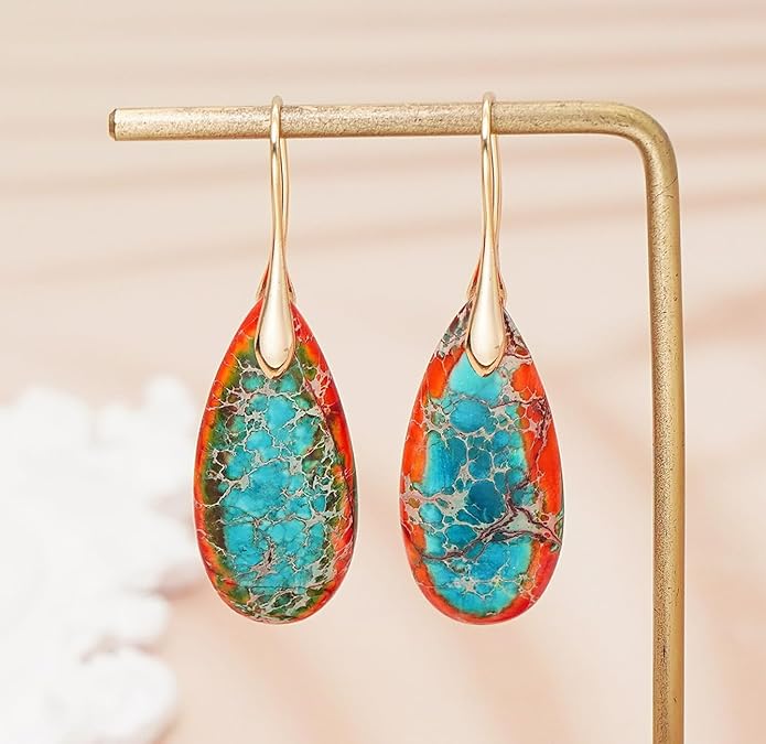 Natural Stone Earrings Waterdrop Stone Dangle Earrings for Women