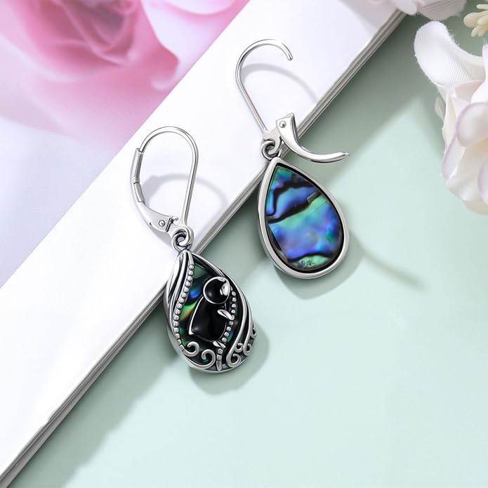 Animal Earrings 925 Sterling Silver Abalone Shell Dangle Drop Earrings Leverback Earrings Cute Animal Jewelry Gifts for Women Girlfriend