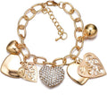 SILANER Gold Chain Link Bracelet - 7"+ 2" Extender 14K Gold Plated Love Locked Bracelets for Women, with Crystal, Love Heart,Key, Lock, Charm Bracelet