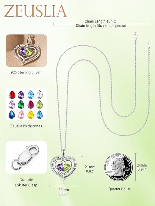 Valentine's Day Gifts for Wife 925 Sterling Silver Double Birthstone Pendant Necklaces I Love You for Always and Forever Necklace Anniversary Birthday Gifts for Wife Girlfriend Mom Her
