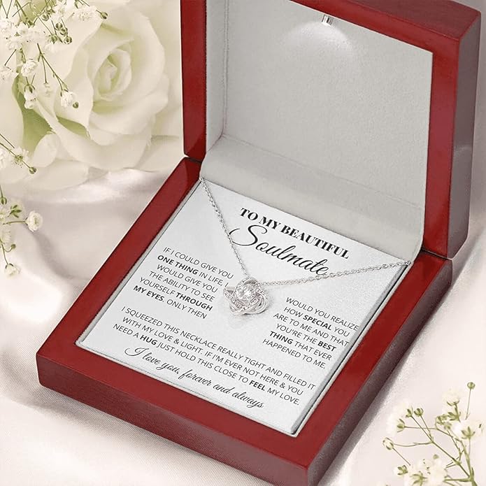 To My Beautiful Soulmate Necklace For Women, Necklace For Wife From Husband, Girlfriend Necklace From Boyfriend, Wife Birthday Gifts From Husband, Gifts Boxes For Women, Soulmate Necklace For Her