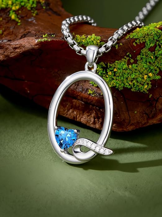 Valentines Day Gifts for Women Alphabet A to Z Initial Birthstone Pendant Necklaces for Women - 18k White Gold Plated Personalized Name Jewelry Valentine Mothers Day Birthday Gifts for Women Her Girlfriend