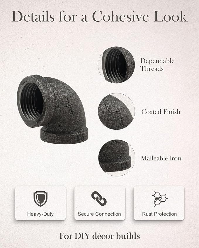 3/4 in Malleable Iron Pipe Elbows, 20 Pack Threaded Fittings | Durable - Image 5