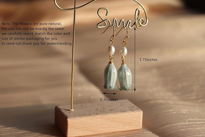 All natural delicate Campanula flowers paired with pearl drop earrings are handmade and unique，Vintage-Style Pearl Drop Earrings, Blue Glass Bell Flower Design, Gold-Tone Hooks，Real Preserved Bellflower & Freshwater Drop Earrings | Handmade Hypoallerge...
