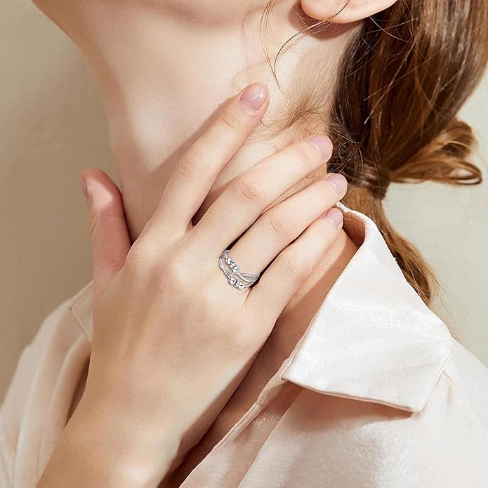 Vito 925 Sterling Silver Fidget Anxiety Ring for Women, Adjustable Open Spinner Ring Stress Relief Ring Stacking Band Anillos Jewelry Gift for Mom Daughter