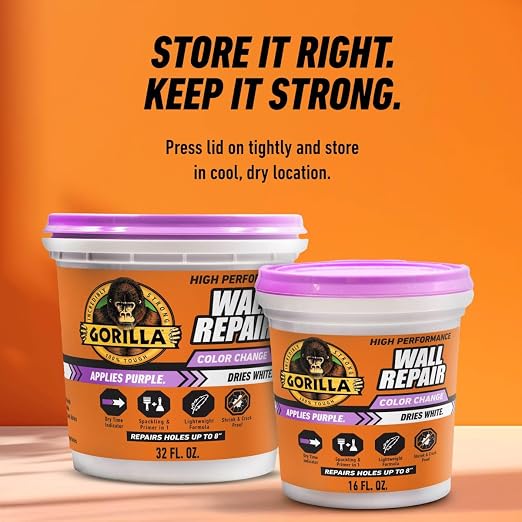 GORILLA High Performance Wall Repair Color Change, 32 Ounce Tub, Applies Purple - Image 7