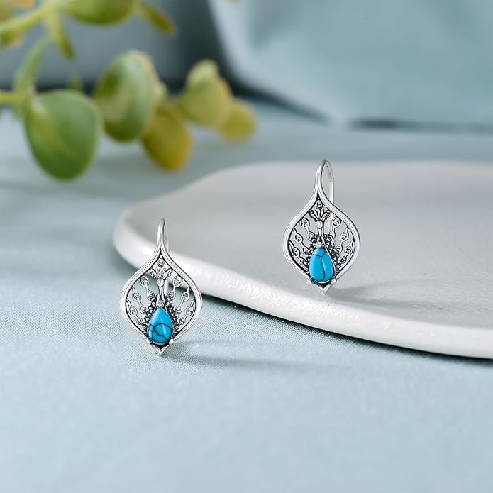 PELOVNY Animal Dangle Earrings Sterling Silver Hypoallergenic Moss Agate Crystal Moonstone Earrings Bee Butterfly Dolphin Peacock Phoenix Jewelry Birthday Christmas Gifts for Women
