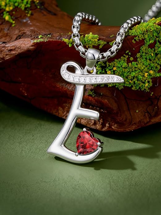 Valentines Day Gifts for Women Alphabet A to Z Initial Birthstone Pendant Necklaces for Women - 18k White Gold Plated Personalized Name Jewelry Valentine Mothers Day Birthday Gifts for Women Her Girlfriend