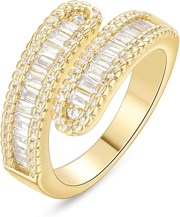KissYan Gold Rings for Women, 14K Gold Plated Adjustable Statement Irregular Geometric Diamond Twisted Open Stackable Band Chunky Finger Rings Dainty Cubic Zirconia Jewelry Gifts