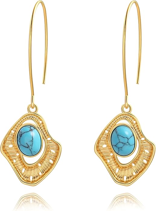Geometric Drop Dangle Earrings Boho Statement Long Hoops 18k Gold Plated Lightweight Earrings for Women Girls