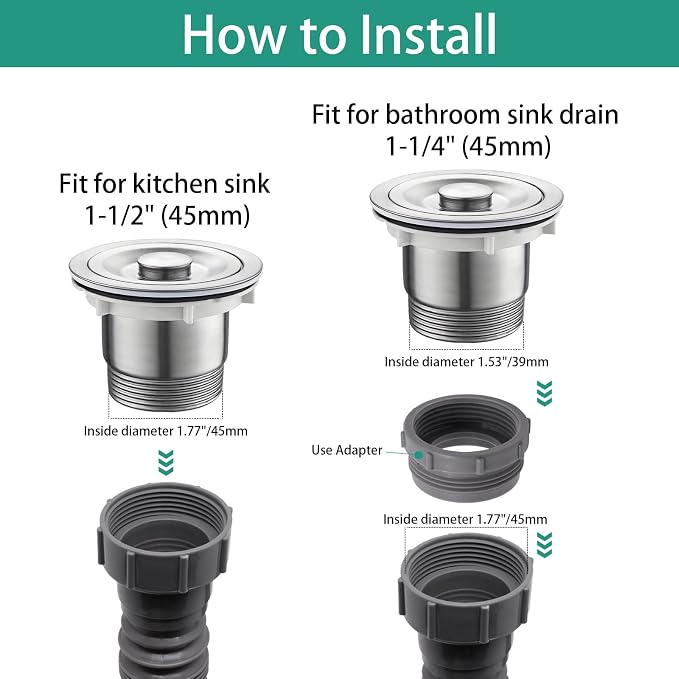Sink Drain Pipe Kit, Flexible 1-1/2 Inch P Trap Kitchen Sink Plumbing Kit - Image 3