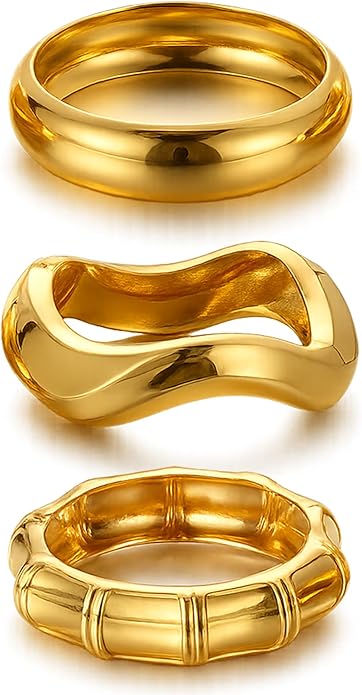 Chunky Gold Bangle Bracelets for Women, 14k Gold Plated Dainty Cuff Stackable Bangles Set, Trendy Bracelet Stack Fashion Jewelry Gifts
