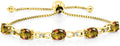 Gem Stone King 7X5MM Oval Cut Gemstone Birthstone and Accent Lab Grown Diamond Tennis Bracelet For Women In 18K Yellow Gold Plated Silver | Adjustable Bolo Bracelet For Women | Easy-On Easy-Off