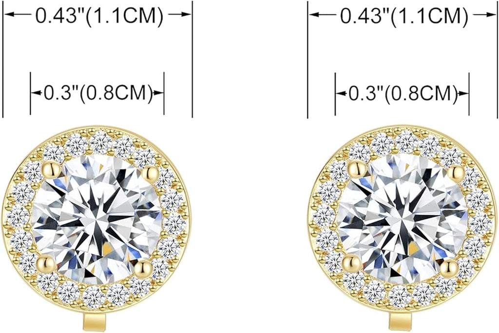YOQUCOL 8MM Cubic Zirconia Crystal Clip On Stud Earrings Round Non Pierced Earrings for Women