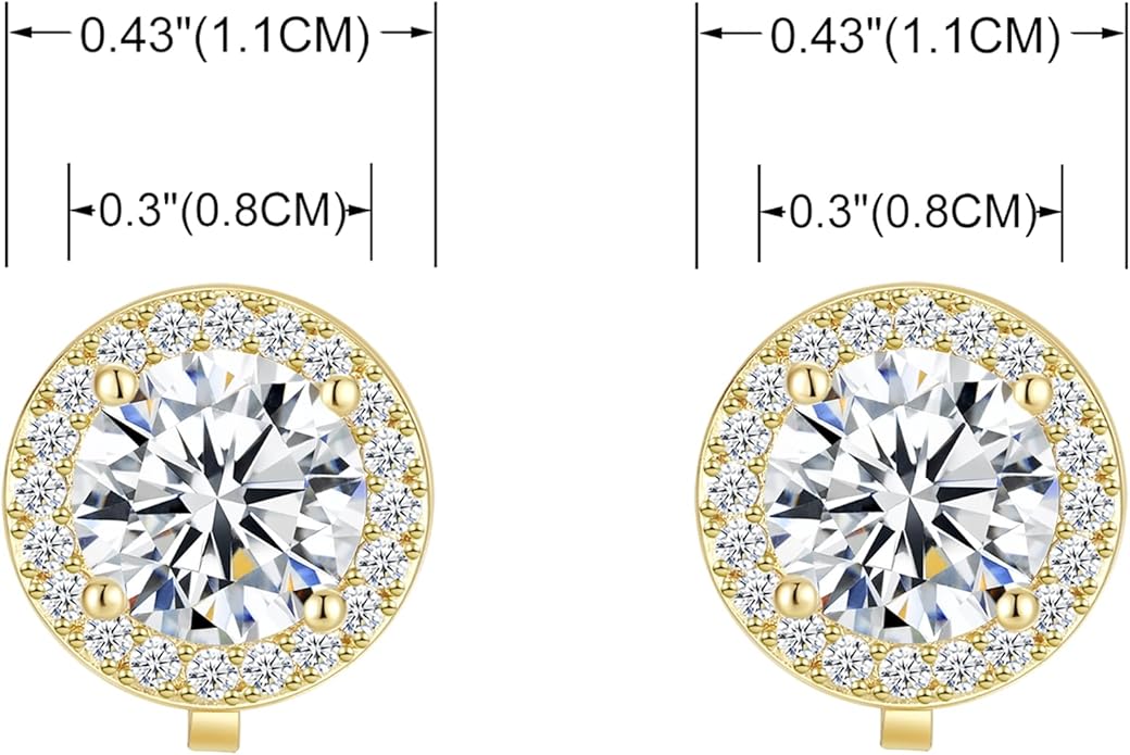 YOQUCOL 8MM Cubic Zirconia Crystal Clip On Stud Earrings Round Non Pierced Earrings for Women