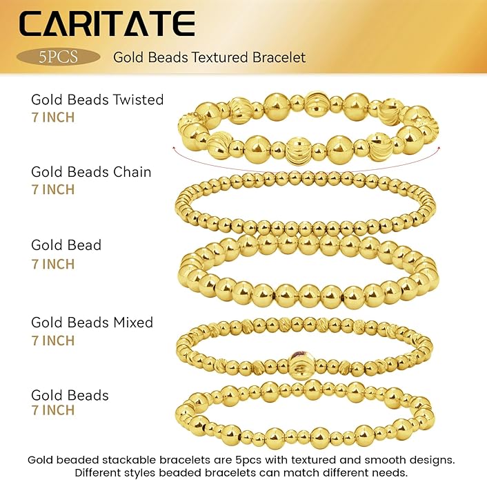 Gold Bracelets for Women Waterproof, 14K Gold Plated Beaded Cross Bracelets Set,Boho Stretch Bracelets Stackable Jewelry for Women Teenage Girls Jewelry Christmas Gifts