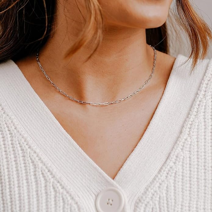 Layered Birthstone Necklace for Women Girls, 14K Gold-Plated Paperclip Chain Choker Necklace with Rectangle Birthstone Pendant Birthday Gifts for Women Girls Dainty Small