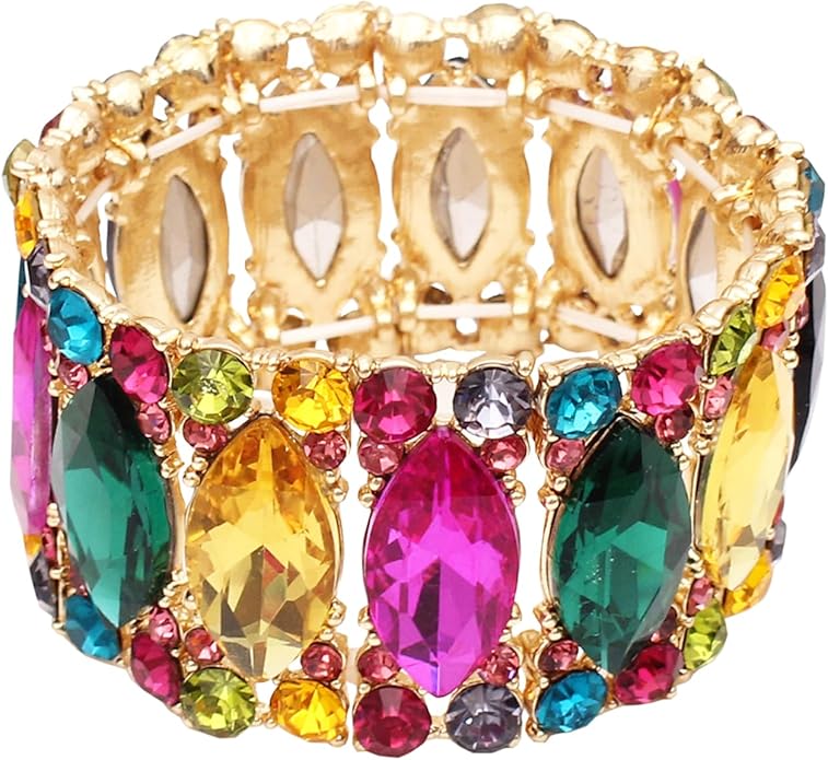 Women’s Elegant Wedding Bridal Crystal Double Row Marquise-Shape Leaf Stretch Bangle Bracelet Bride Jewelry for Women
