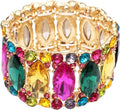 Women’s Elegant Wedding Bridal Crystal Double Row Marquise-Shape Leaf Stretch Bangle Bracelet Bride Jewelry for Women