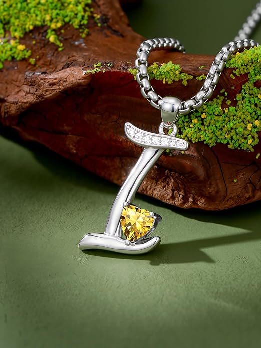 Valentines Day Gifts for Women Alphabet A to Z Initial Birthstone Pendant Necklaces for Women - 18k White Gold Plated Personalized Name Jewelry Valentine Mothers Day Birthday Gifts for Women Her Girlfriend
