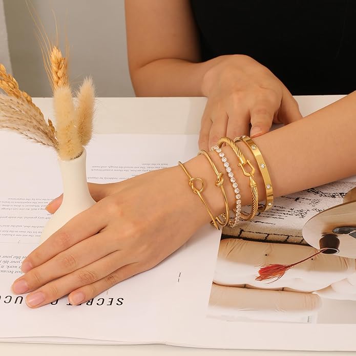 18 K Gold Plated Love Bangle Bracelet Stack Cuff Jewelry for Women Jewelry Set for Women Gift with Box