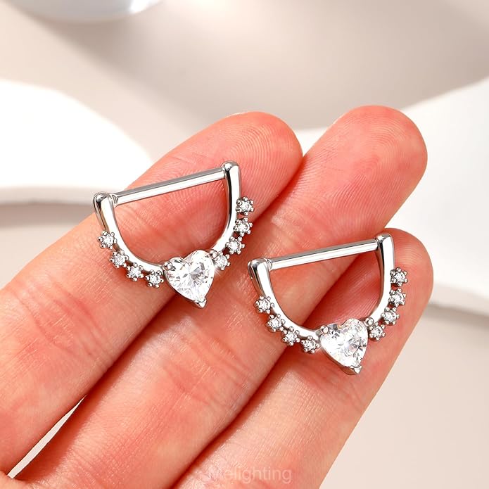 Melighting 14G Star Nipple Rings Steel 316L Nipple Piercing Jewelry Clear CZ Nipple Bars Clicker Nipple Barbell For Women Men 14mm