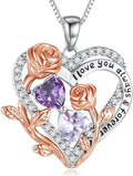 I Love You Birthstone Necklace, 925 Sterling Silver Heart Pendant with CZ Diamond Stones, Birthday Gifts for Women, Romantic Gift for Wife, Girlfriend, Her, Anniversary, Valentine's Day, Christmas