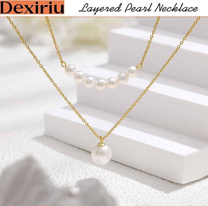Pearl Necklace for Women with 14K Gold Plated S925 Silver & Butterfly Pendant Necklace, 17.7"+2" Chain Length, Gift for Birthday, Mothers Day, Christmas, Anniversary, Graduation