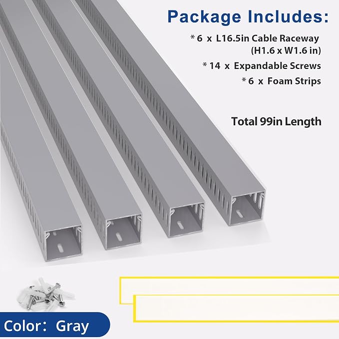 1.6"H x 1.6"W Cable Raceway, 99in Under Desk Wire Management Channel, 16.5in - Image 3