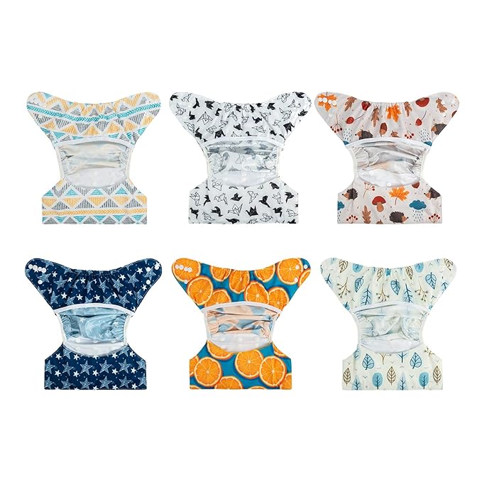 babygoal Cloth Diaper Covers 6 Pack with Wet Bag for Fitted Diapers and Prefolds with Double Gussets, Adjustable and Reusable for Baby Boys 6DCF05