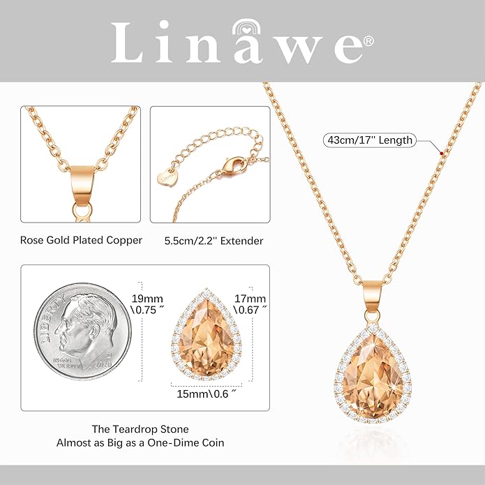 Linawe Crystal Chain Necklace for Women Trendy, Imitation Diamond Pendant, Statement Cubic Zirconia Boho Jewelry Set, 14K Gold/Rose Gold/Silver Birthstone Necklace