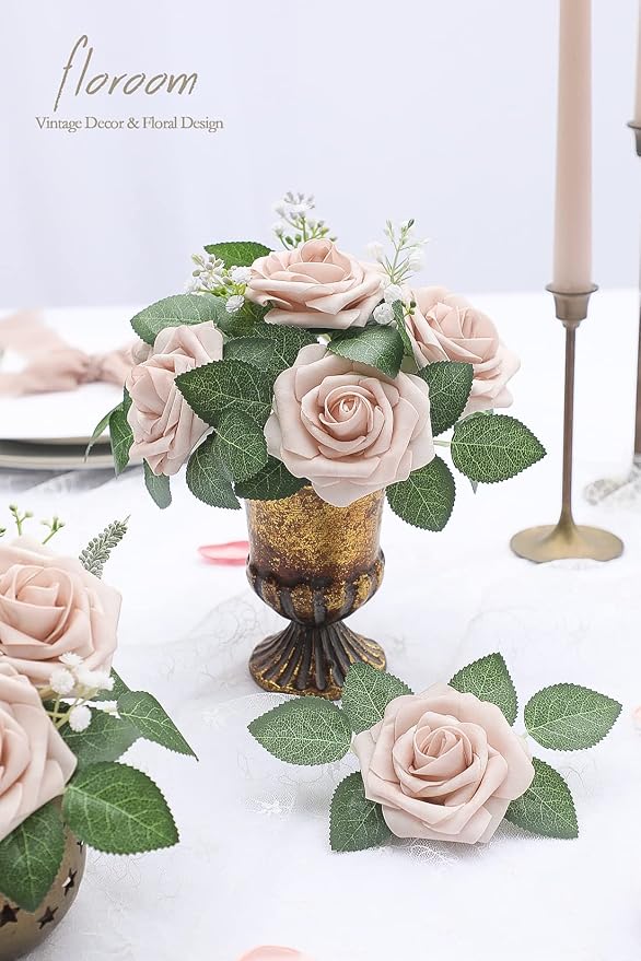 Artificial Flowers 25pcs Real Looking Nude Foam Fake Roses - Image 2